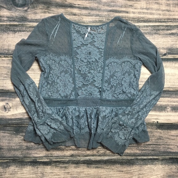 Free People Sheer Floral Top Long Sleeve Size S - Picture 7 of 8